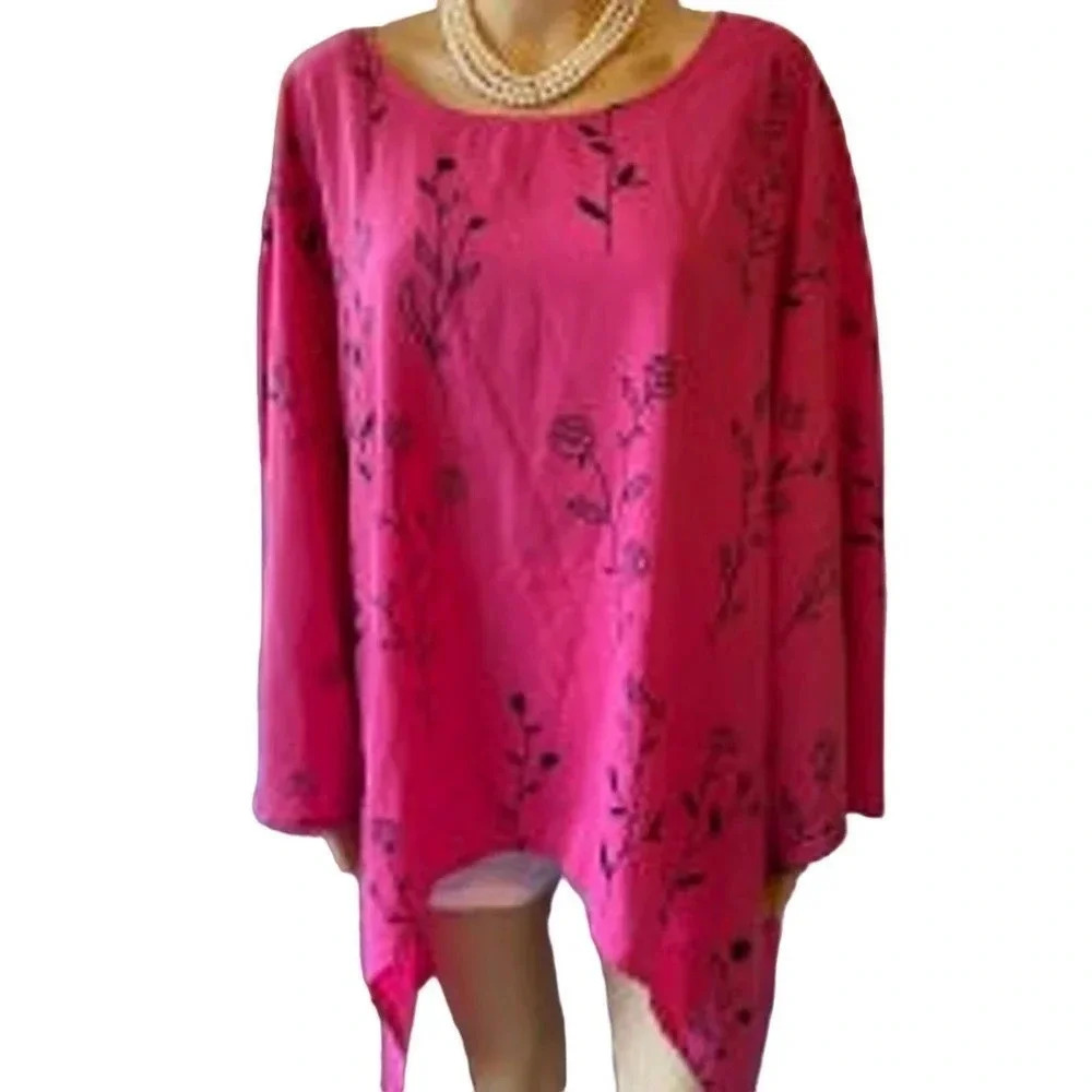 VTG Misslook Hot pink Floral Print boho beachy Casual Blouse Women plus 3XL
